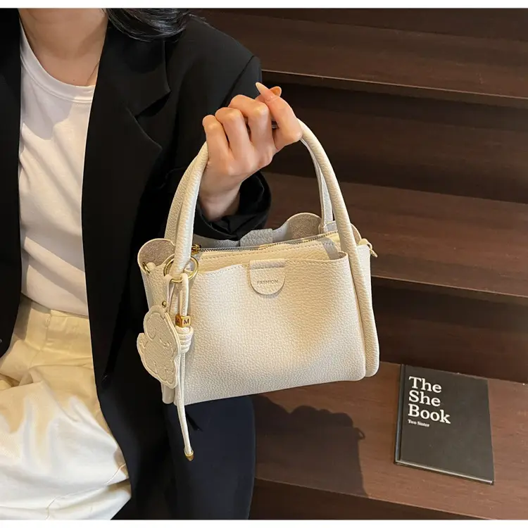 Women's Beige Leather Hand Bag with Gold Hardware — feature 32