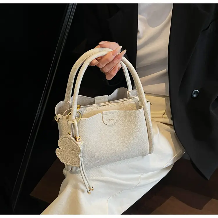 Women's Beige Leather Hand Bag with Gold Hardware — feature 34
