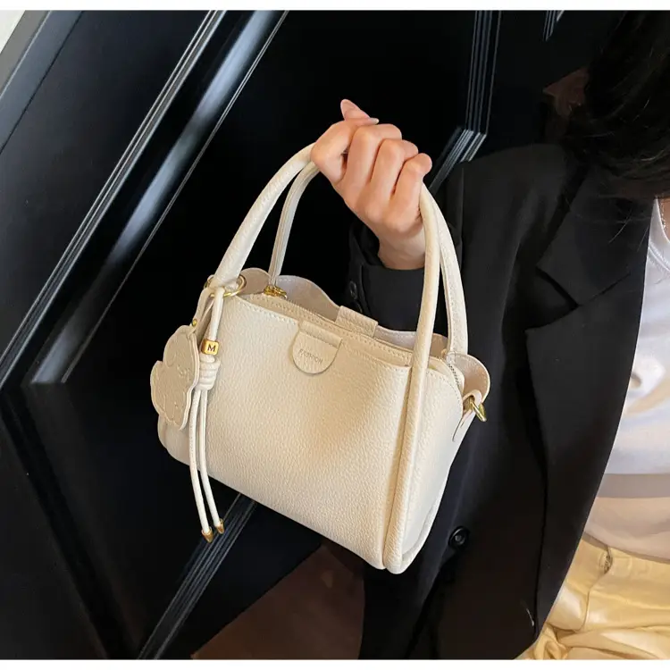 Women's Beige Leather Hand Bag with Gold Hardware — feature 35