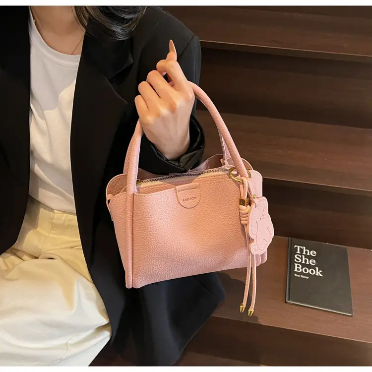 Women's Beige Leather Hand Bag with Gold Hardware — feature 36
