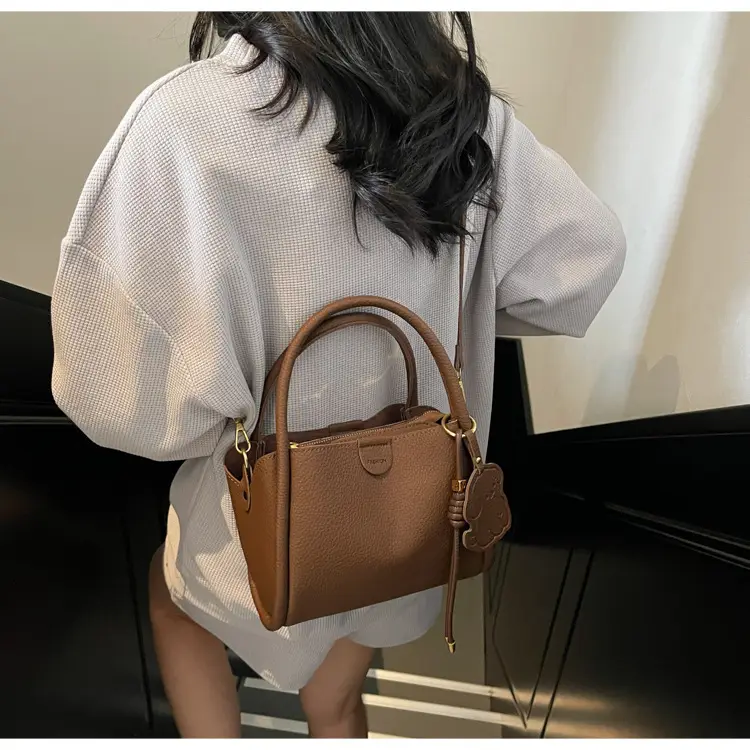 Women's Beige Leather Hand Bag with Gold Hardware — feature 41