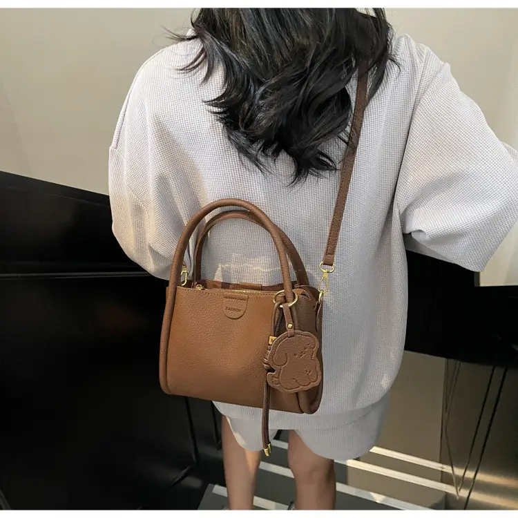 Women's Beige Leather Hand Bag with Gold Hardware — feature 42