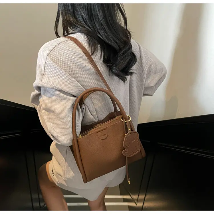 Women's Beige Leather Hand Bag with Gold Hardware — feature 43