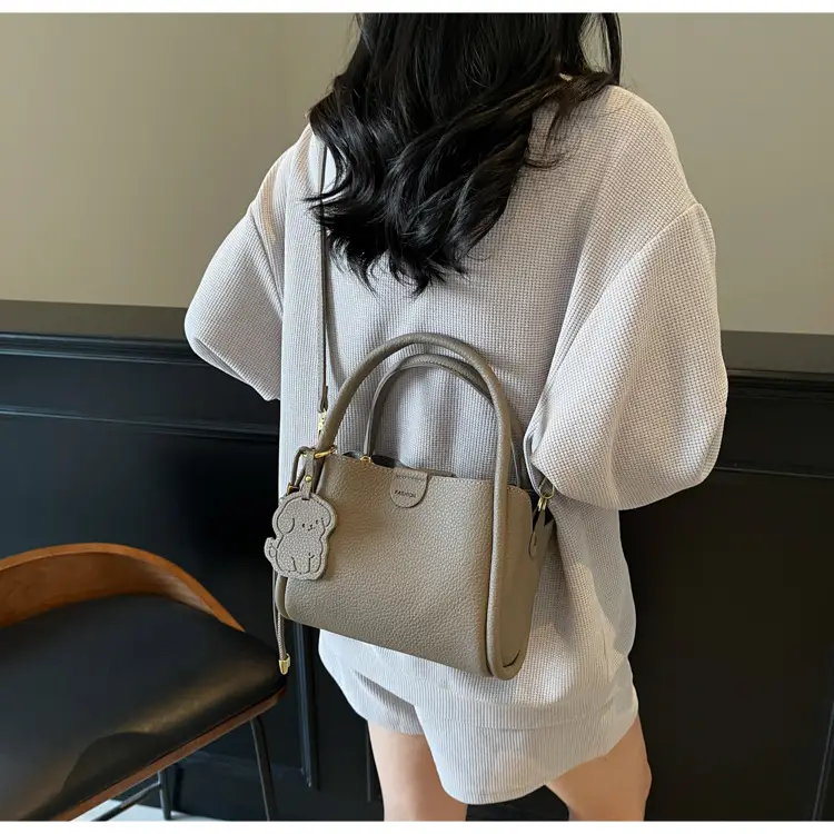 Women's Beige Leather Hand Bag with Gold Hardware — feature 45
