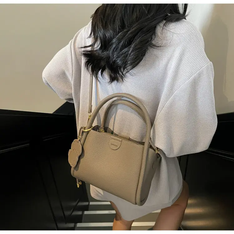 Women's Beige Leather Hand Bag with Gold Hardware — feature 46