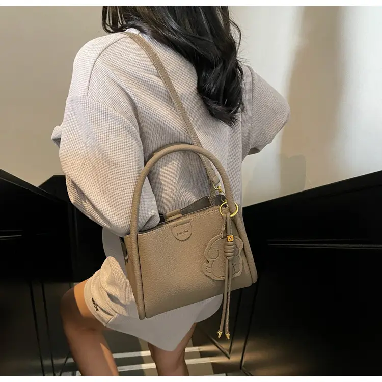 Women's Beige Leather Hand Bag with Gold Hardware — feature 48