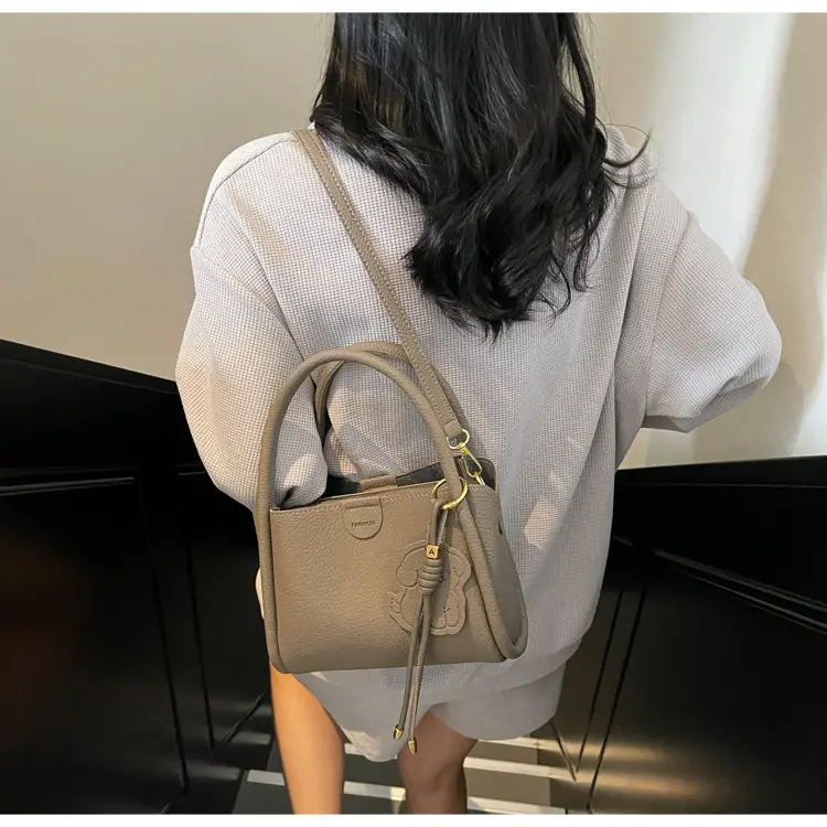 Women's Beige Leather Hand Bag with Gold Hardware — feature 49