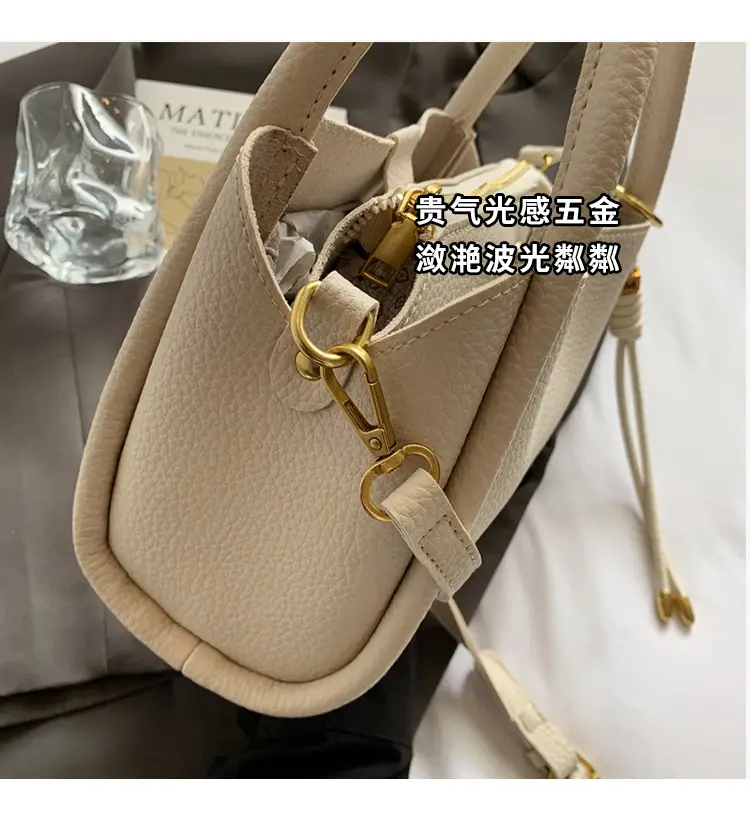 Women's Beige Leather Hand Bag with Gold Hardware — feature 5