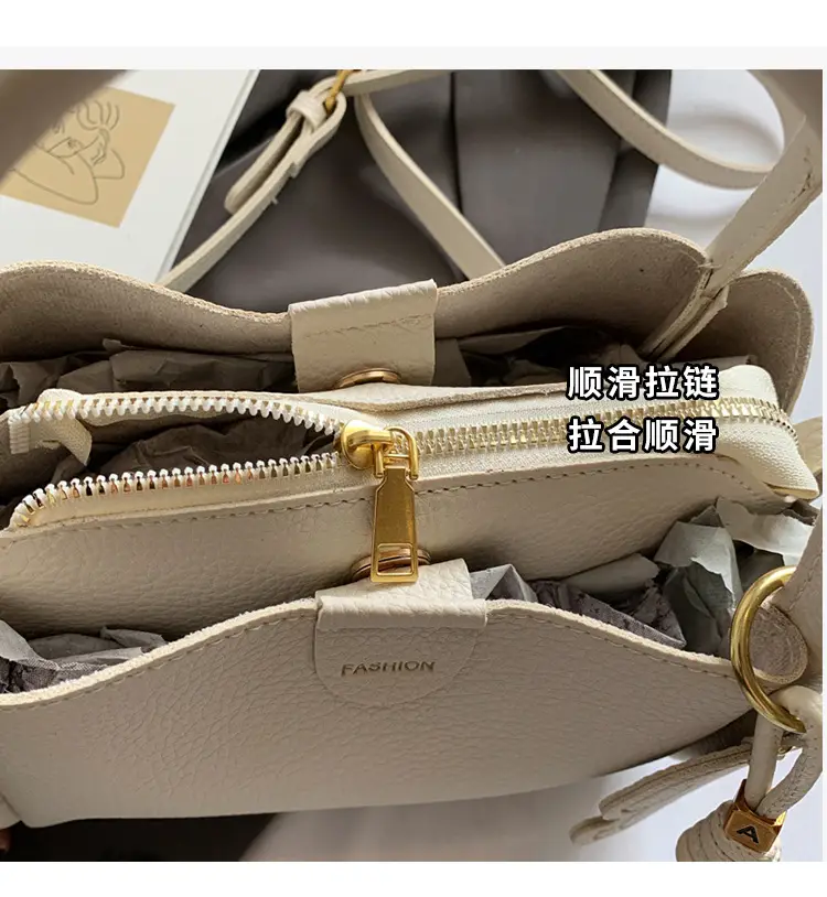 Women's Beige Leather Hand Bag with Gold Hardware — feature 6