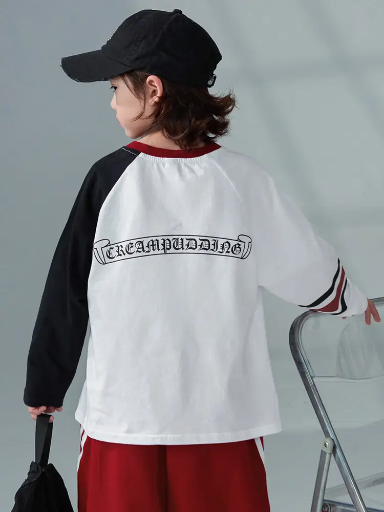 Boys Long Sleeve T-Shirt White Red 2026 Spring Clothing