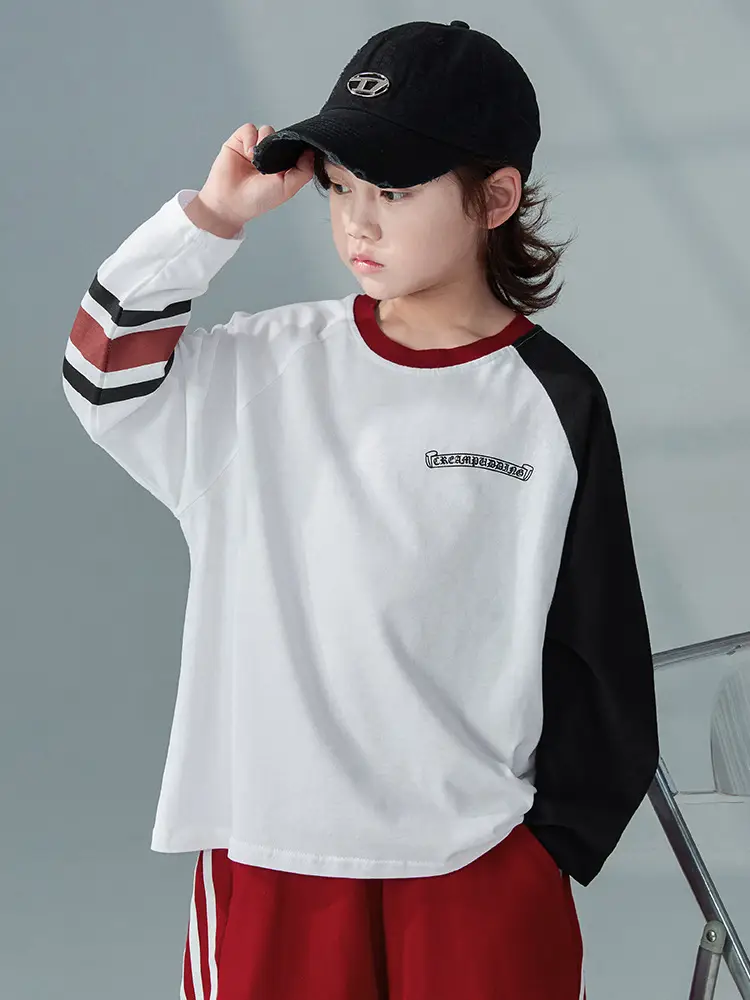 Boys Long Sleeve T-Shirt White Red 2026 Spring Clothing