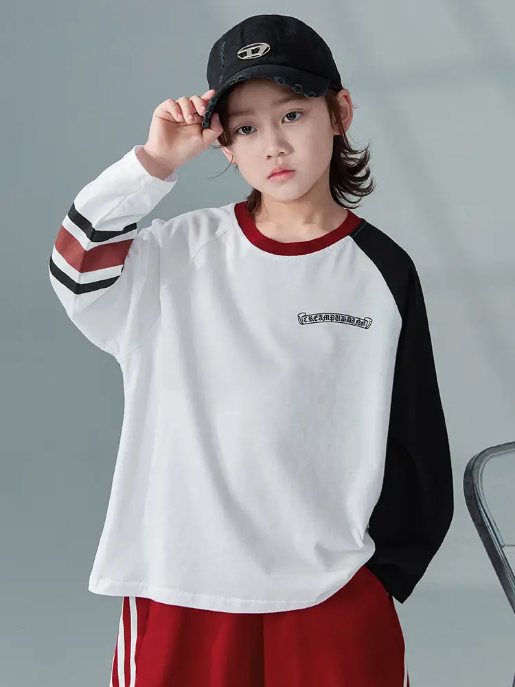 Boys Long Sleeve T-Shirt White Red 2026 Spring Clothing
