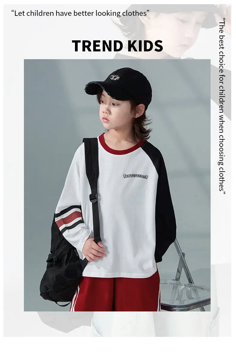 Boys Long Sleeve T-Shirt White Red 2026 Spring Clothing — feature 1