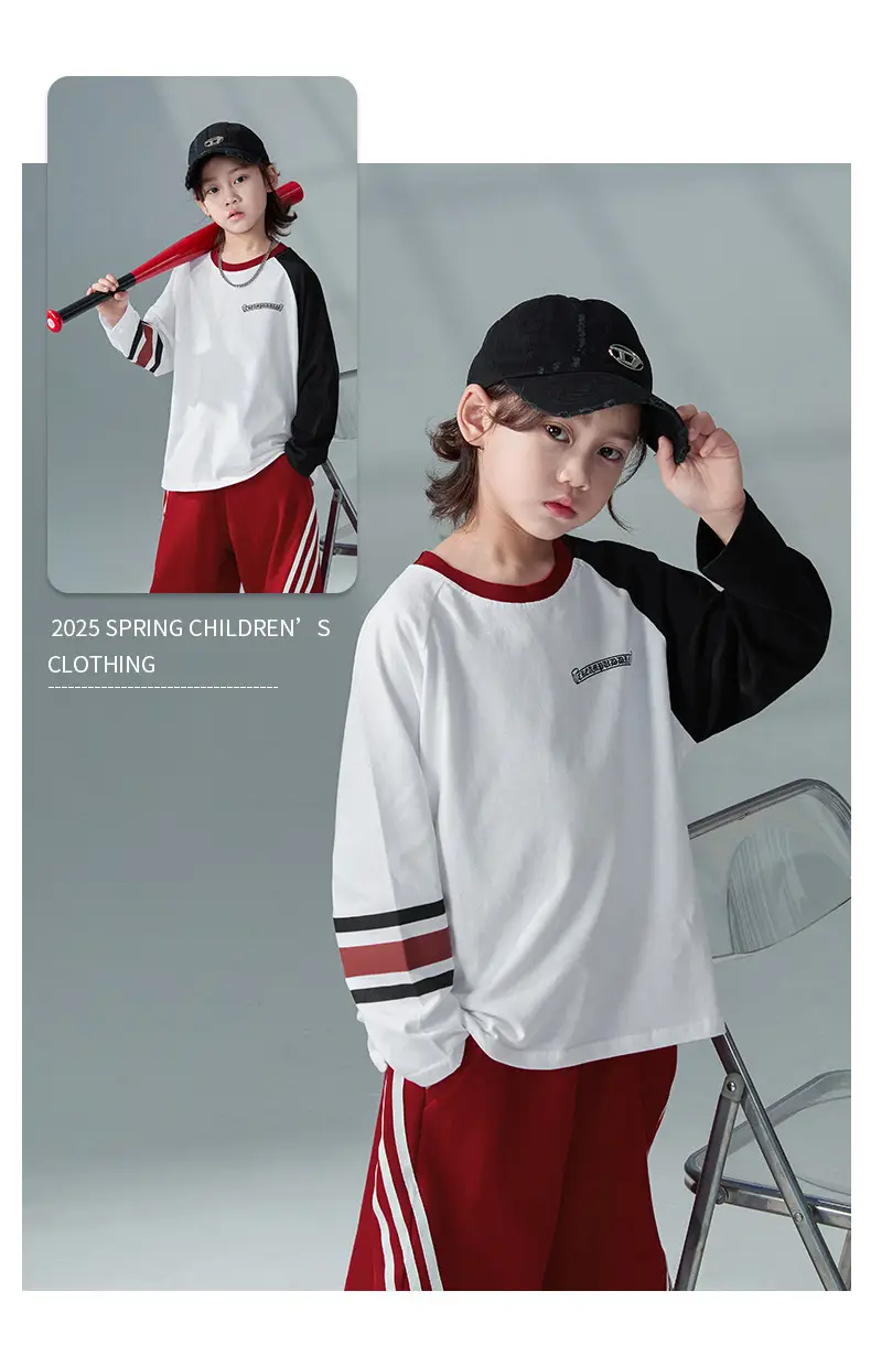 Boys Long Sleeve T-Shirt White Red 2026 Spring Clothing — feature 2