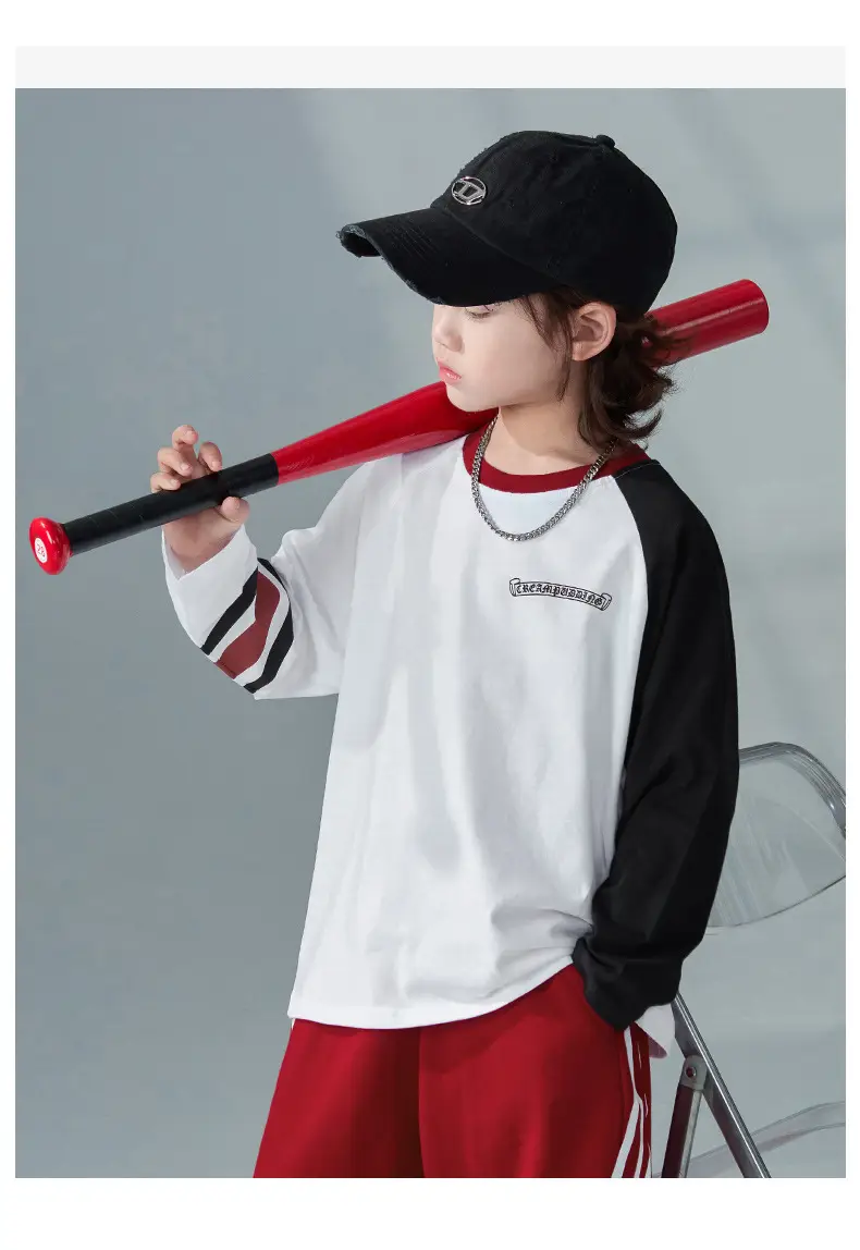 Boys Long Sleeve T-Shirt White Red 2026 Spring Clothing — feature 9