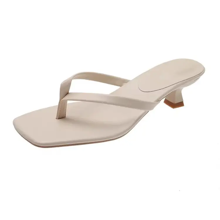 Versatile Outdoor Wear Stiletto Flip-Flops for Women 2026 Summer New Soft Leather Square-Toe Thong Sandals Cat Heel Sandals - Image 7