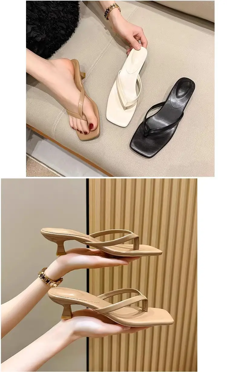 Versatile Outdoor Wear Stiletto Flip-Flops for Women 2026 Summer New Soft Leather Square-Toe Thong Sandals Cat Heel Sandals — feature 10