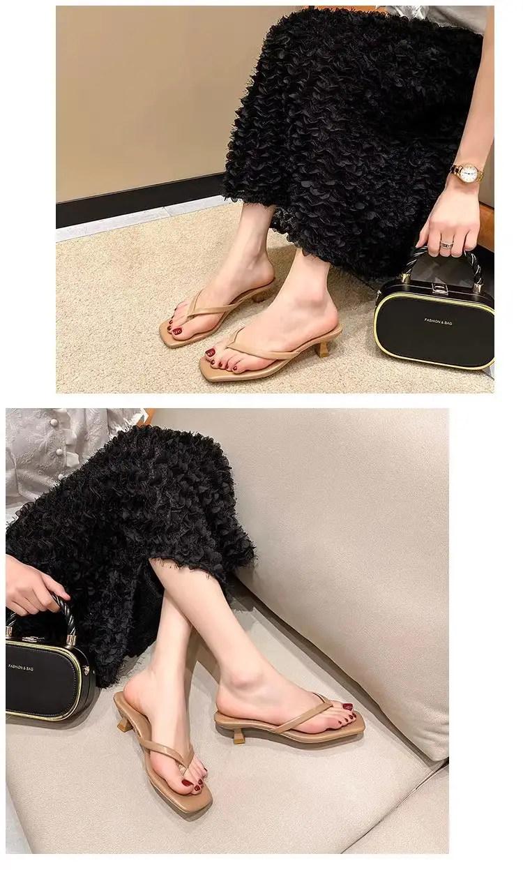 Versatile Outdoor Wear Stiletto Flip-Flops for Women 2026 Summer New Soft Leather Square-Toe Thong Sandals Cat Heel Sandals — feature 11