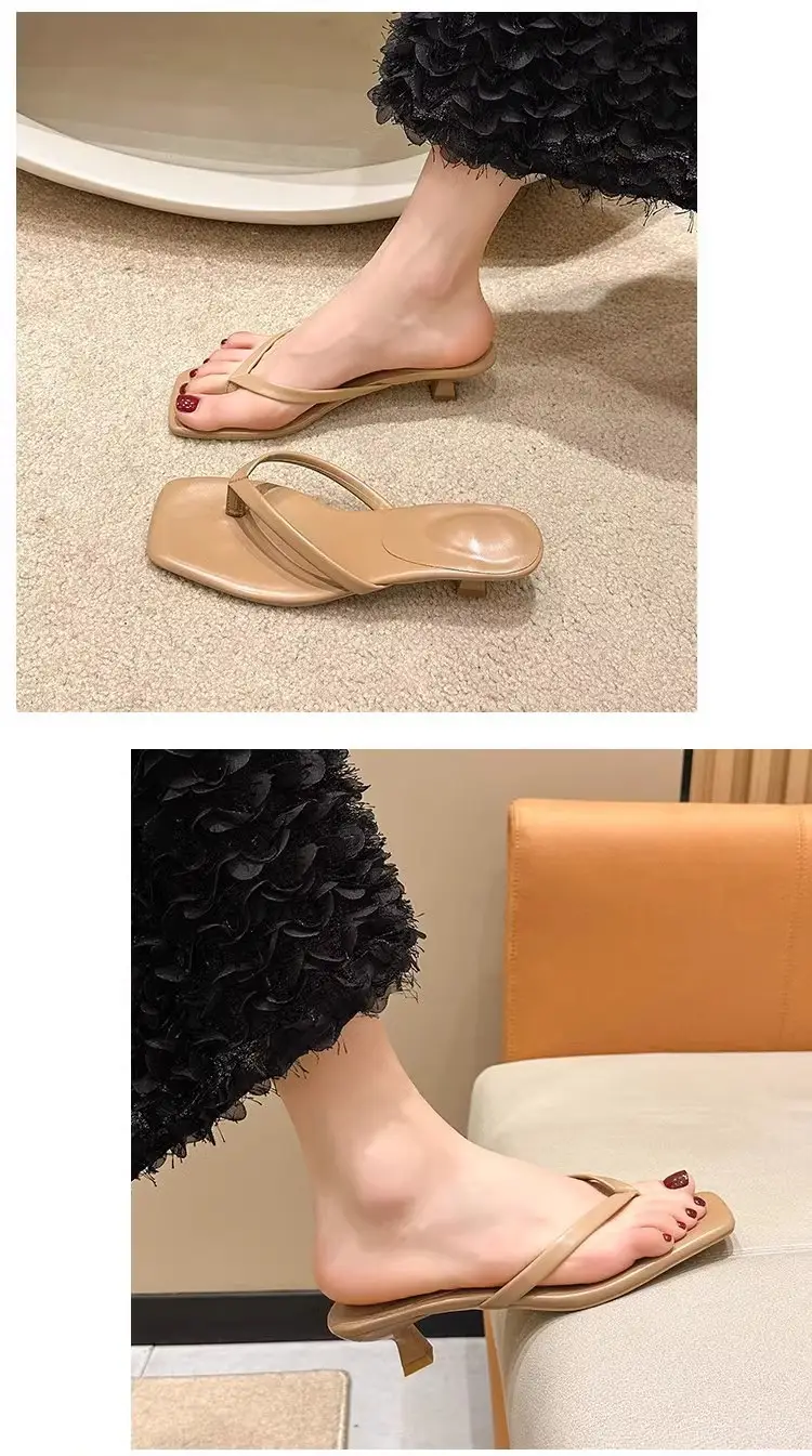 Versatile Outdoor Wear Stiletto Flip-Flops for Women 2026 Summer New Soft Leather Square-Toe Thong Sandals Cat Heel Sandals — feature 12