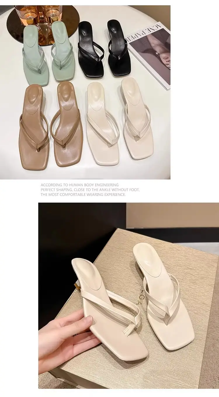 Versatile Outdoor Wear Stiletto Flip-Flops for Women 2026 Summer New Soft Leather Square-Toe Thong Sandals Cat Heel Sandals — feature 13