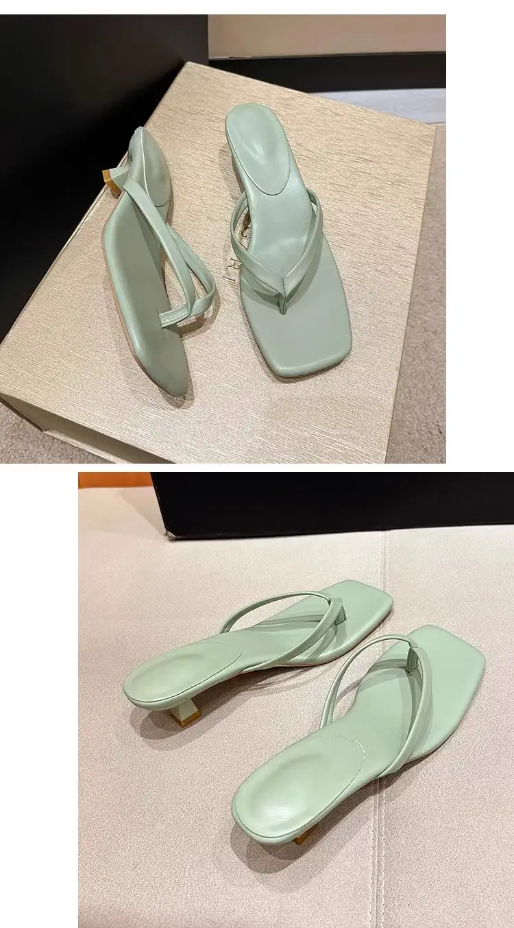 Versatile Outdoor Wear Stiletto Flip-Flops for Women 2026 Summer New Soft Leather Square-Toe Thong Sandals Cat Heel Sandals — feature 16