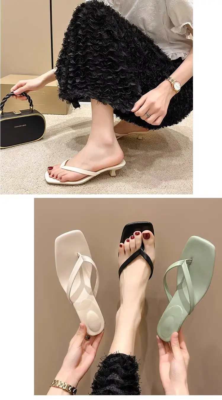 Versatile Outdoor Wear Stiletto Flip-Flops for Women 2026 Summer New Soft Leather Square-Toe Thong Sandals Cat Heel Sandals — feature 4