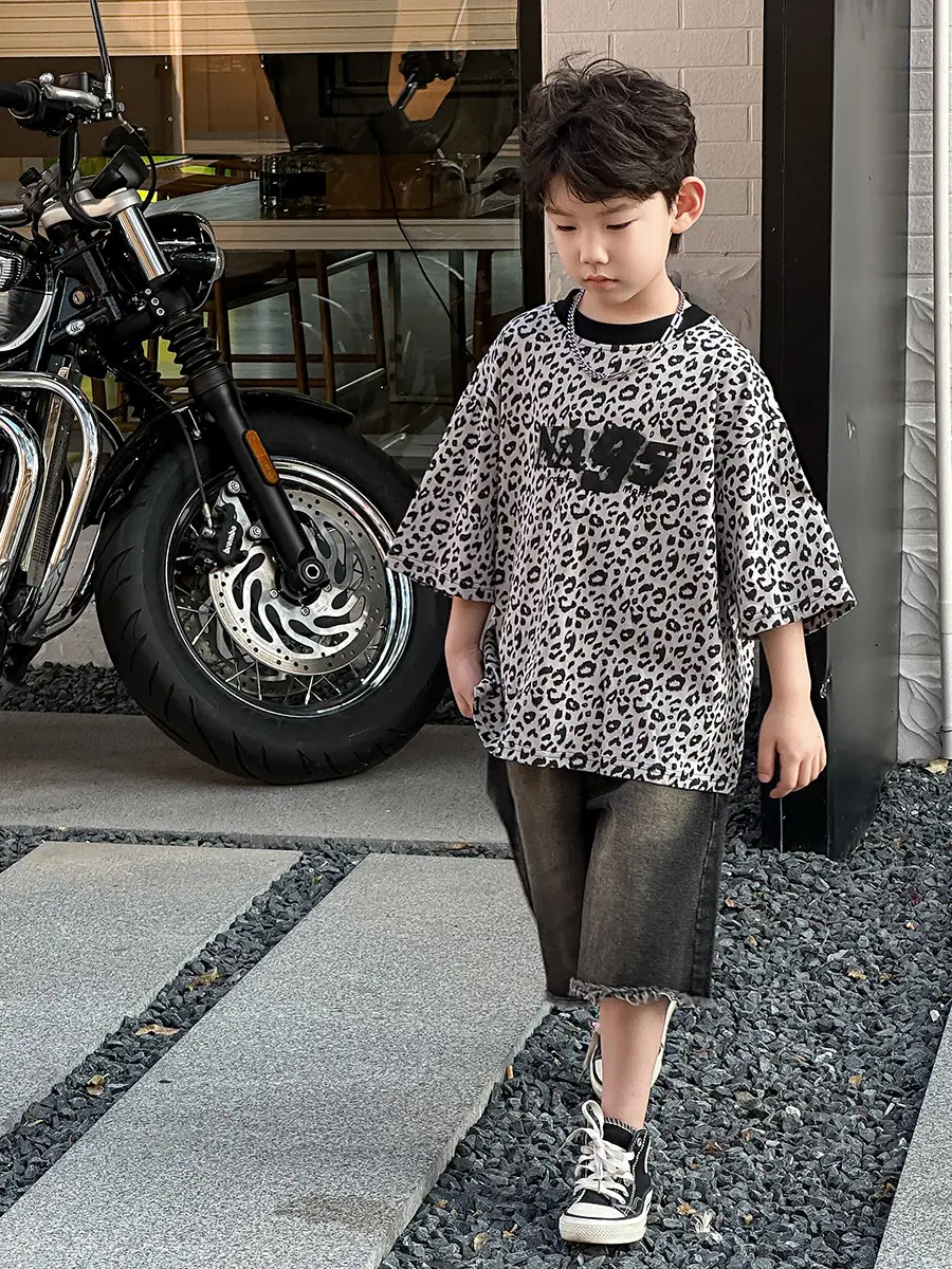 Boys Leopard Print Summer T-Shirt & Shorts Set — feature 17