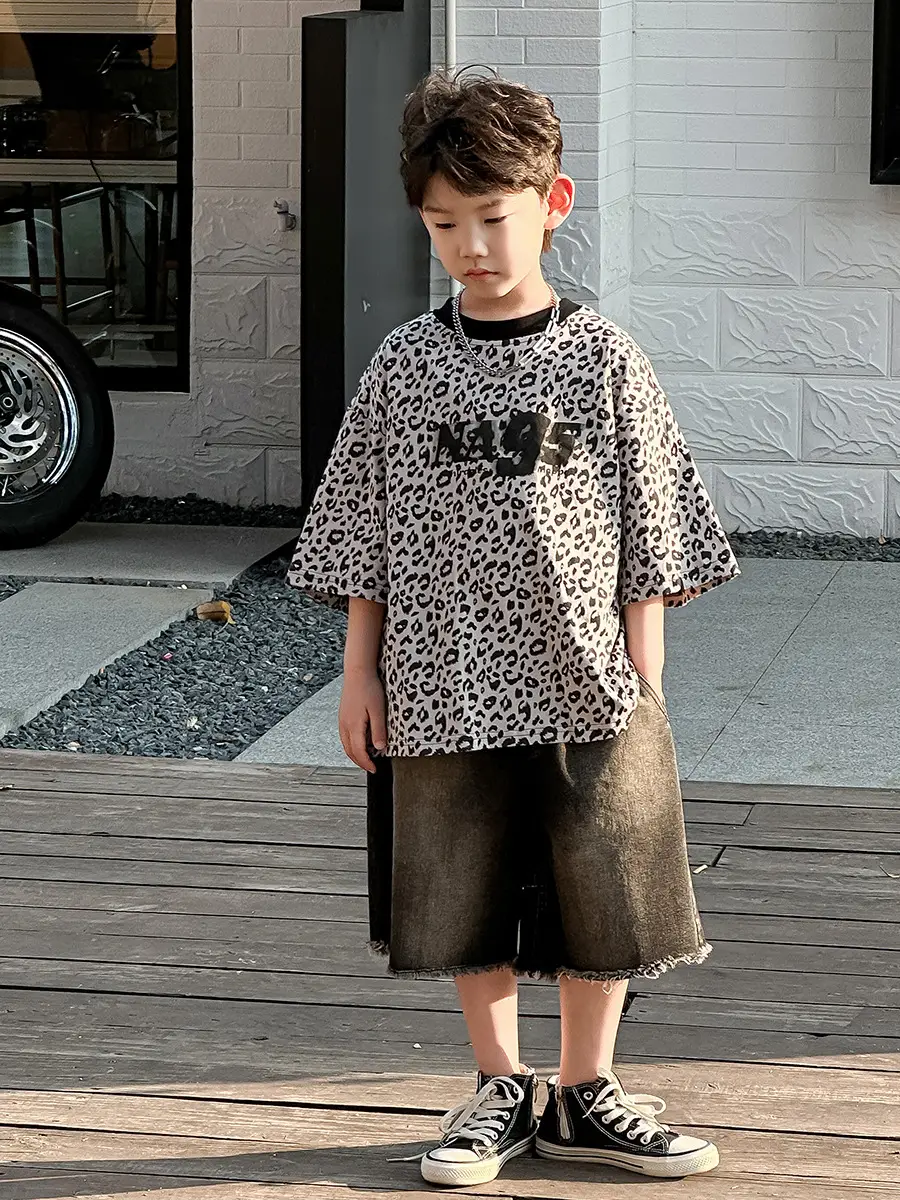 Boys Leopard Print Summer T-Shirt & Shorts Set — feature 19