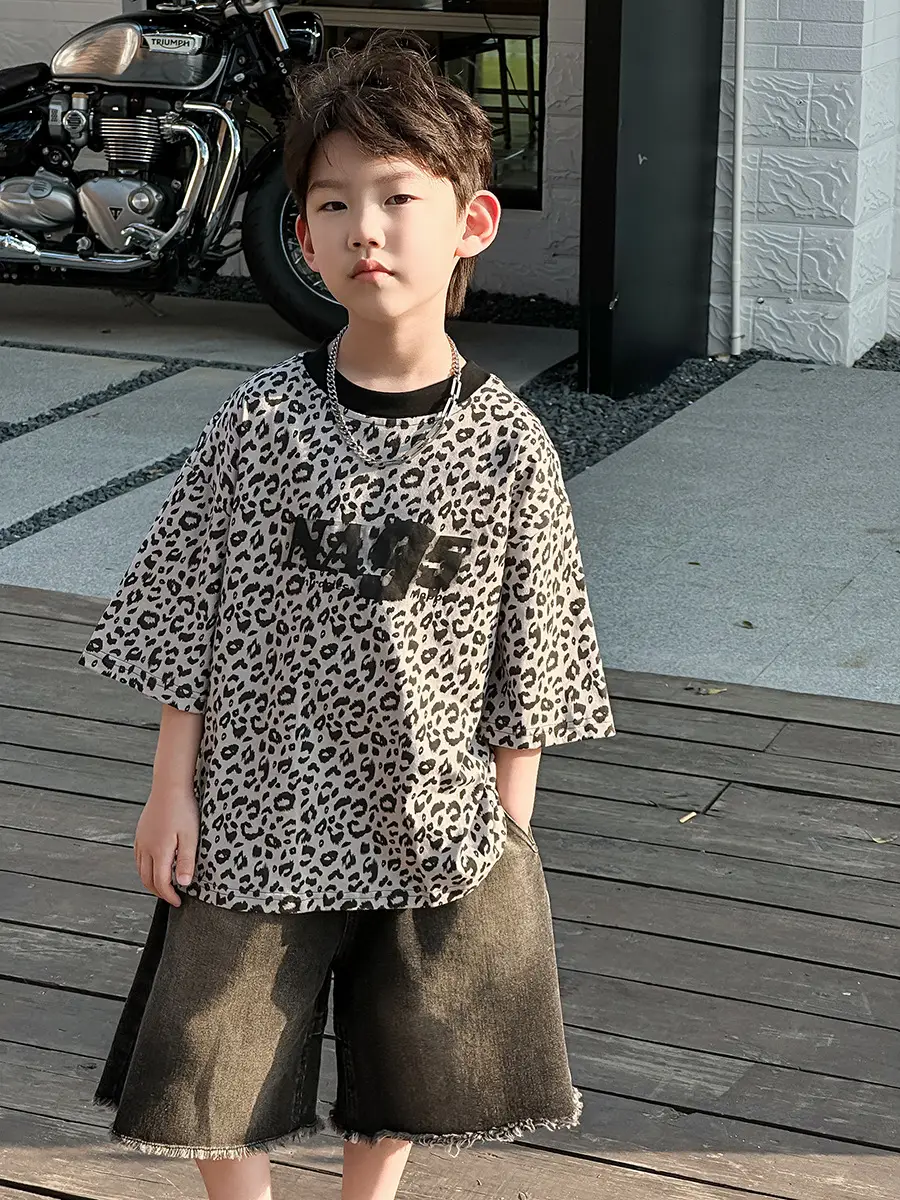 Boys Leopard Print Summer T-Shirt & Shorts Set — feature 21