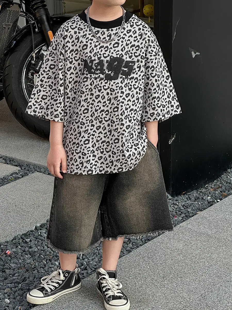 Boys Leopard Print Summer T-Shirt & Shorts Set — feature 24