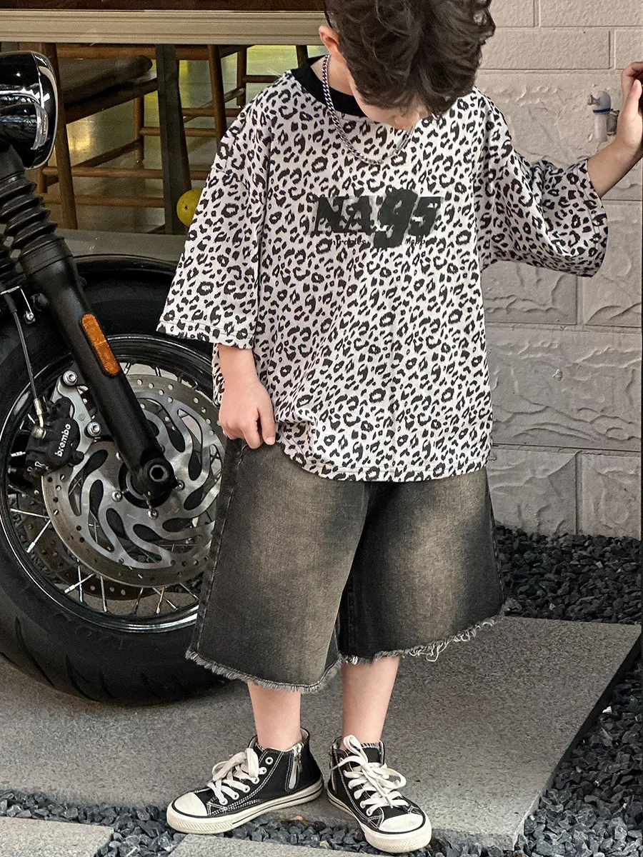 Boys Leopard Print Summer T-Shirt & Shorts Set — feature 26