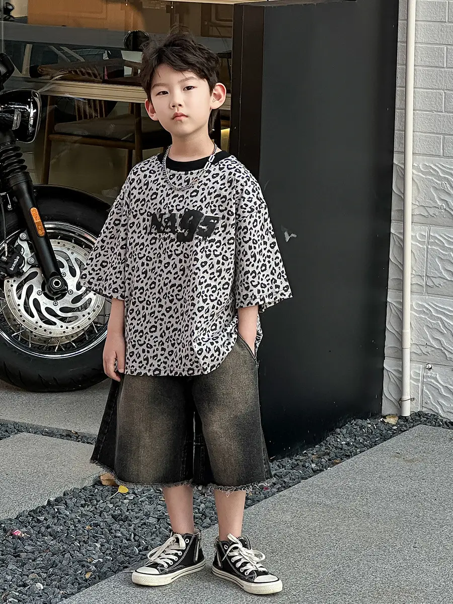 Boys Leopard Print Summer T-Shirt & Shorts Set — feature 4