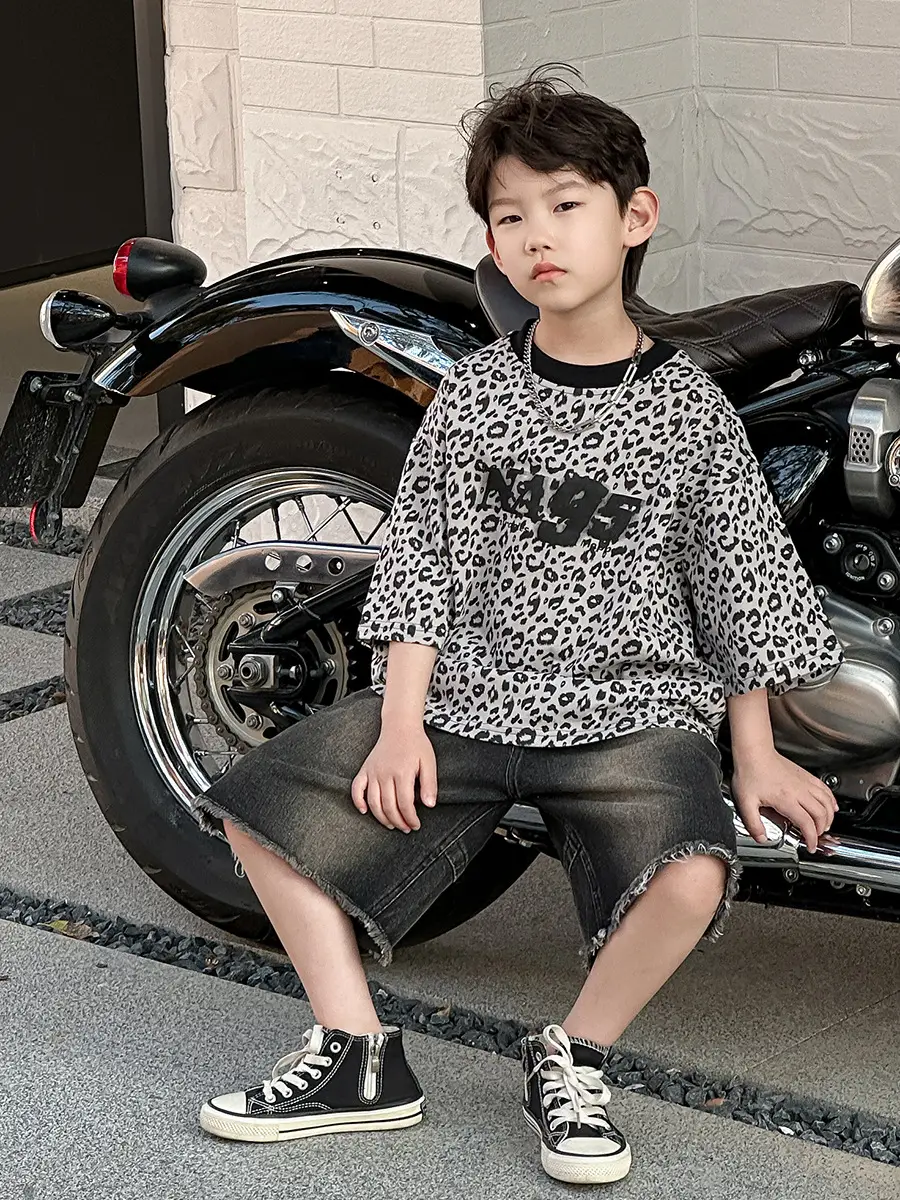 Boys Leopard Print Summer T-Shirt & Shorts Set — feature 7