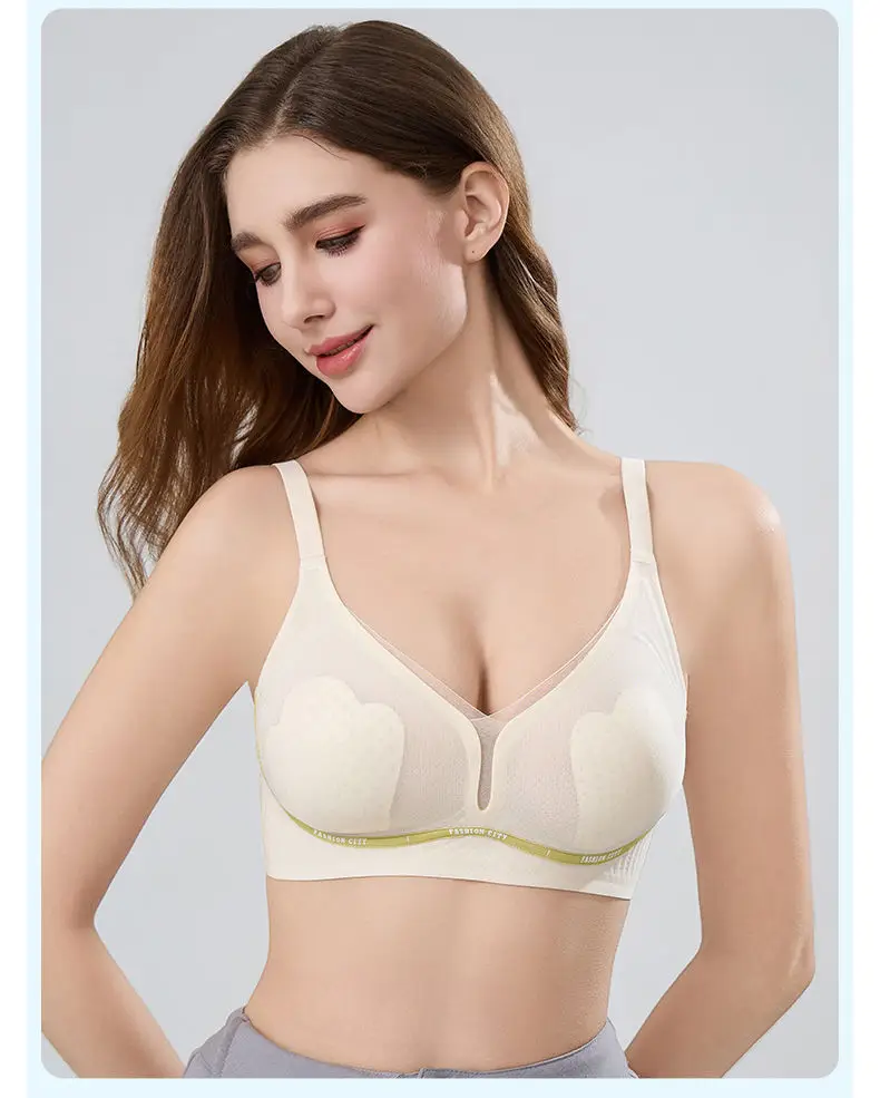 Summer comfortable thin naked seamless hole cup gather pull up sexy bra ABC cup 0.5cm — feature 23