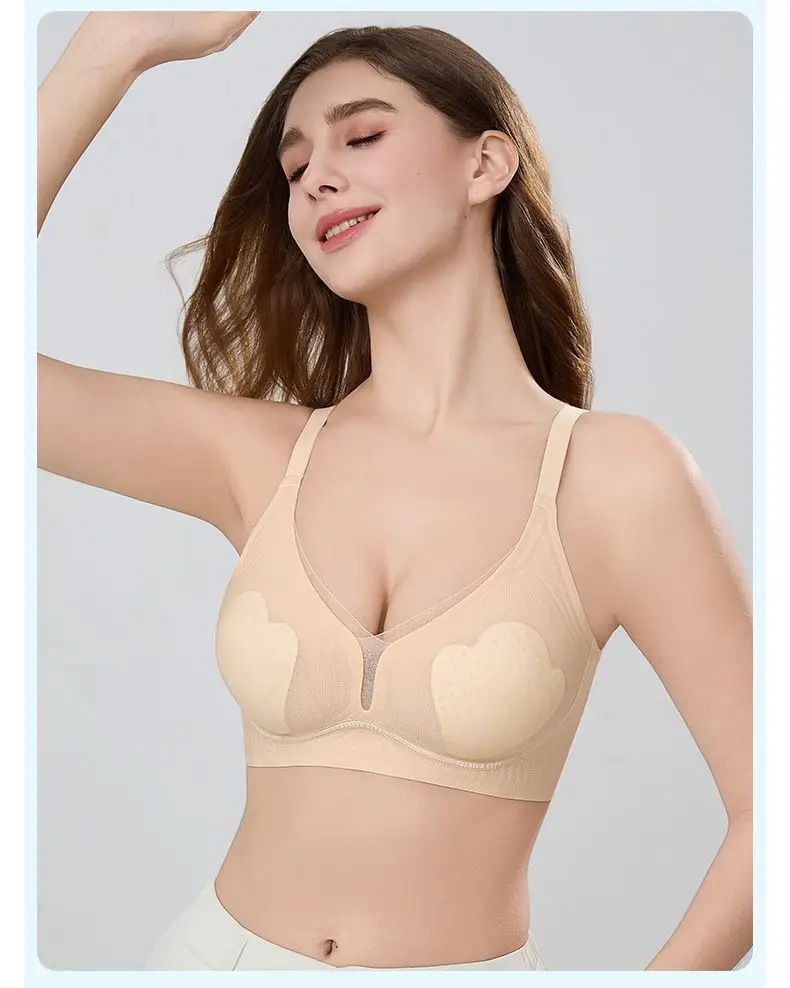 Summer comfortable thin naked seamless hole cup gather pull up sexy bra ABC cup 0.5cm — feature 24