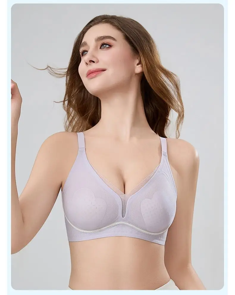 Summer comfortable thin naked seamless hole cup gather pull up sexy bra ABC cup 0.5cm — feature 25