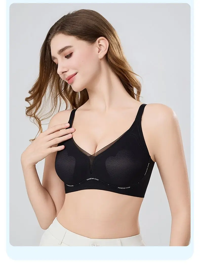 Summer comfortable thin naked seamless hole cup gather pull up sexy bra ABC cup 0.5cm — feature 26