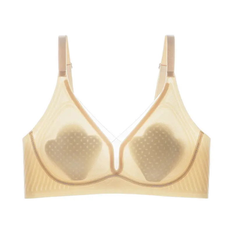 Summer comfortable thin naked seamless hole cup gather pull up sexy bra ABC cup 0.5cm