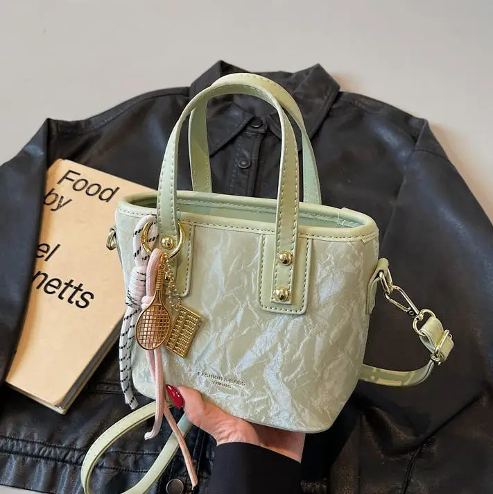 Women's Light Grey Quilted Shoulder Bag with Gold Plated Handles - Image 11