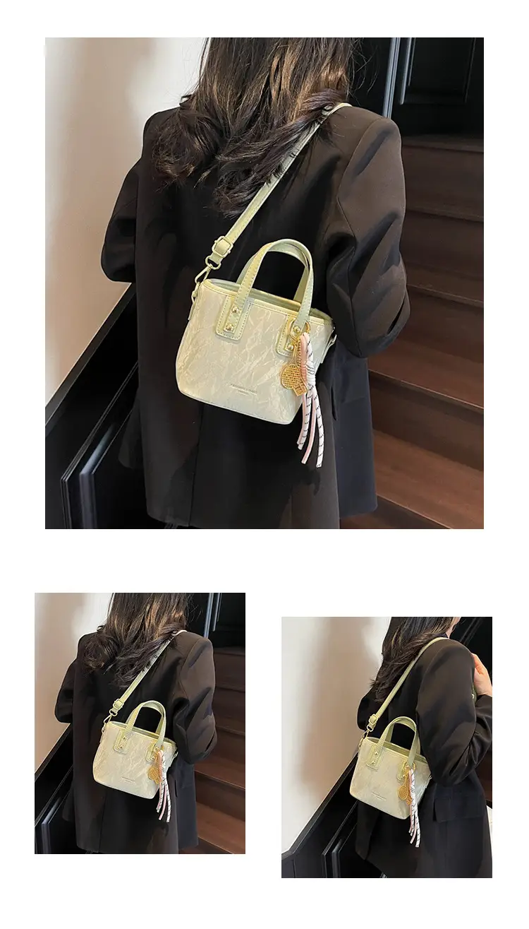 Women's Light Grey Quilted Shoulder Bag with Gold Plated Handles — feature 13