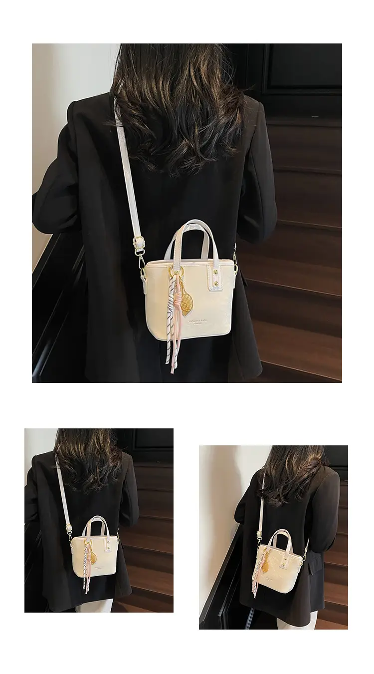 Women's Light Grey Quilted Shoulder Bag with Gold Plated Handles — feature 18