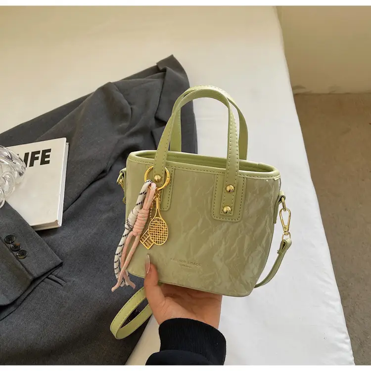 Women's Light Grey Quilted Shoulder Bag with Gold Plated Handles — feature 21