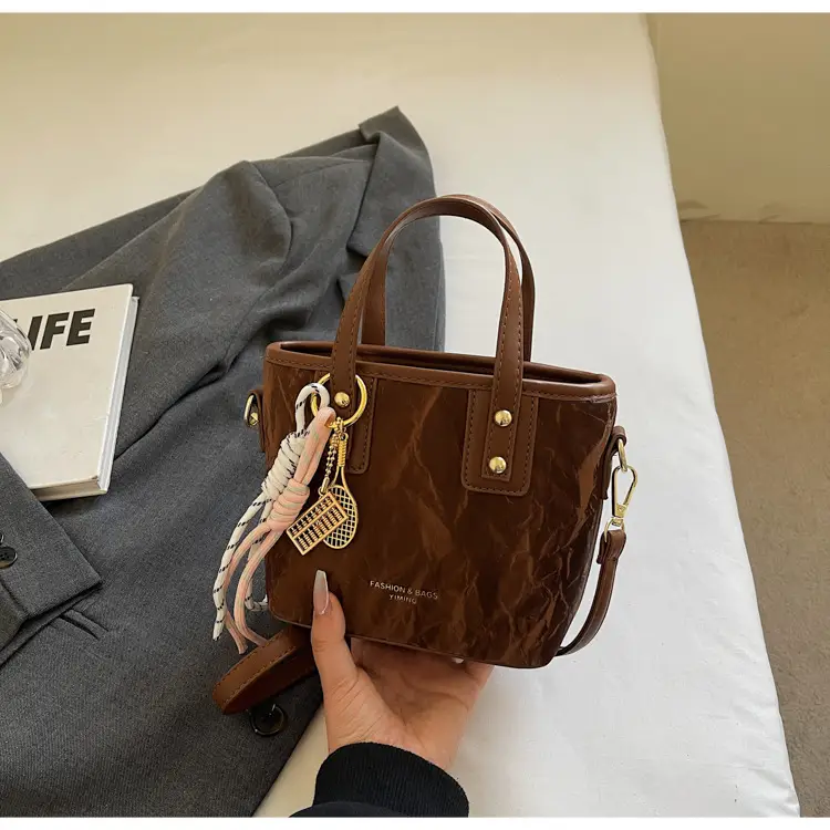 Women's Light Grey Quilted Shoulder Bag with Gold Plated Handles — feature 23