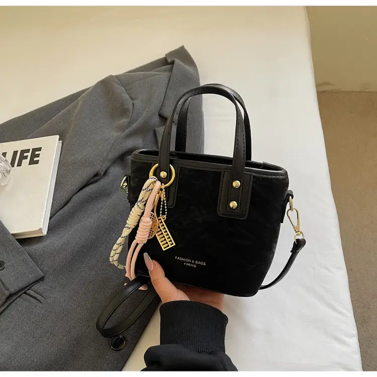 Women's Light Grey Quilted Shoulder Bag with Gold Plated Handles — feature 28