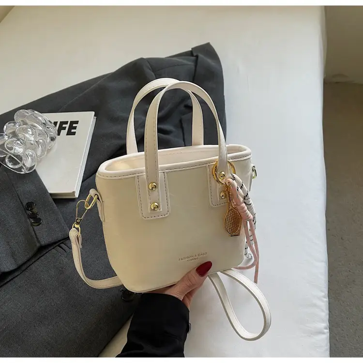 Women's Light Grey Quilted Shoulder Bag with Gold Plated Handles — feature 33