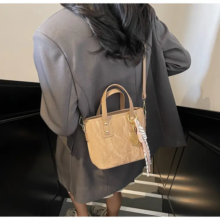 Women's Light Grey Quilted Shoulder Bag with Gold Plated Handles — feature 35