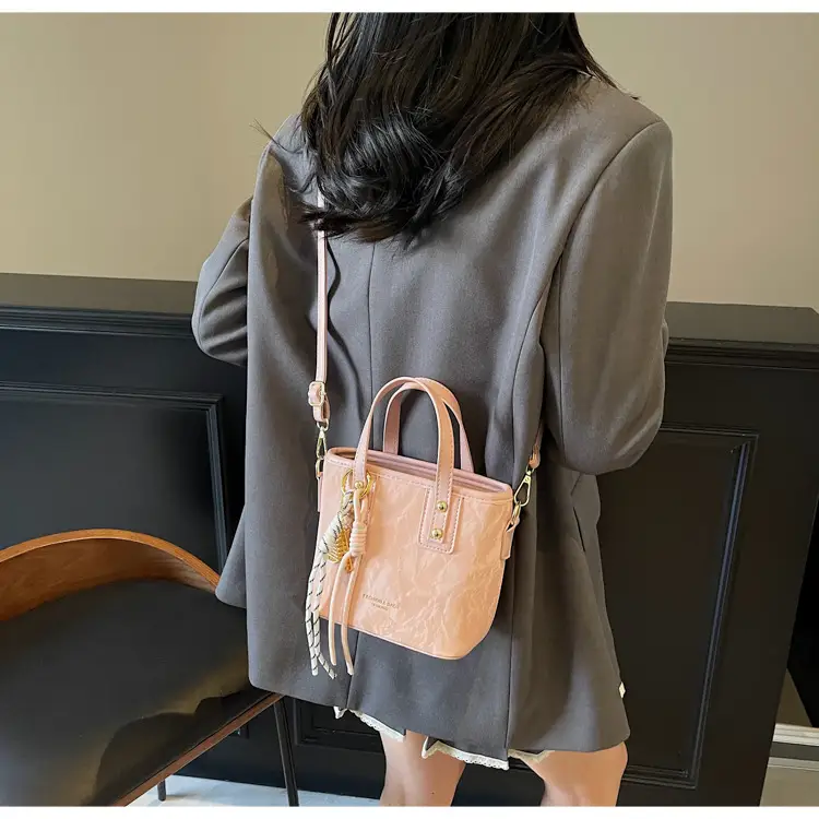 Women's Light Grey Quilted Shoulder Bag with Gold Plated Handles — feature 37