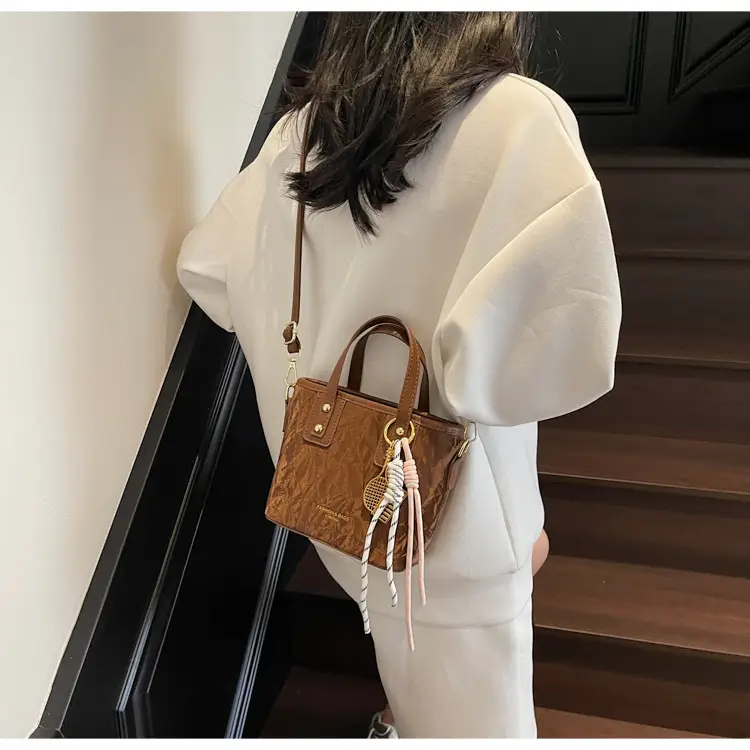 Women's Light Grey Quilted Shoulder Bag with Gold Plated Handles — feature 41