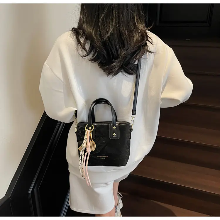 Women's Light Grey Quilted Shoulder Bag with Gold Plated Handles — feature 42