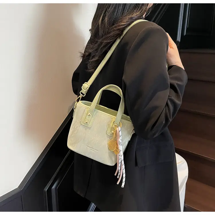 Women's Light Grey Quilted Shoulder Bag with Gold Plated Handles — feature 44